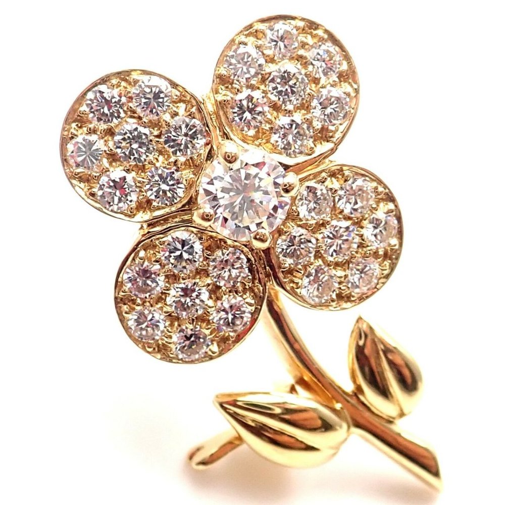 Rare! Authentic Van Cleef & Arpels Diamond 18k Yellow Gold Flower Pin Brooch